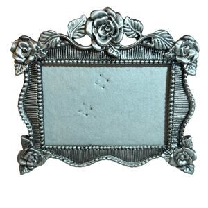 Vintage Silver Tone Rose Photo Frame 3x2 Floral Pewter Style Made in Taiwan